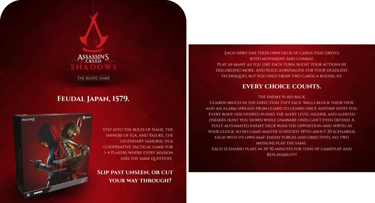 Assassin's Creed Shadows asosida stol o'yini chiqadi — 2-rasm