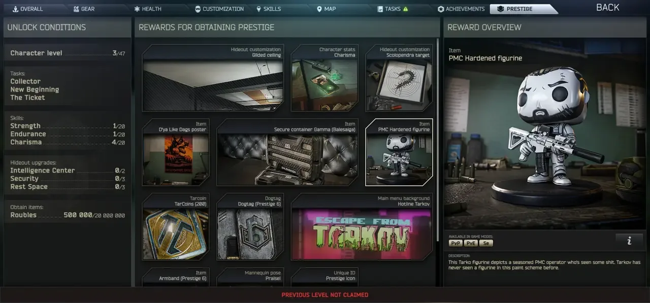Escape from Tarkov o'yinida PvE prestij tizimi va yangilanish — 3-rasm