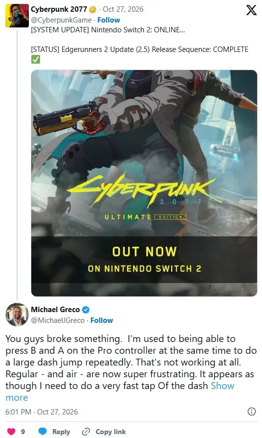 Nintendo Switch 2'da Cyberpunk 2077 yangilanishi buzildi — 3-rasm